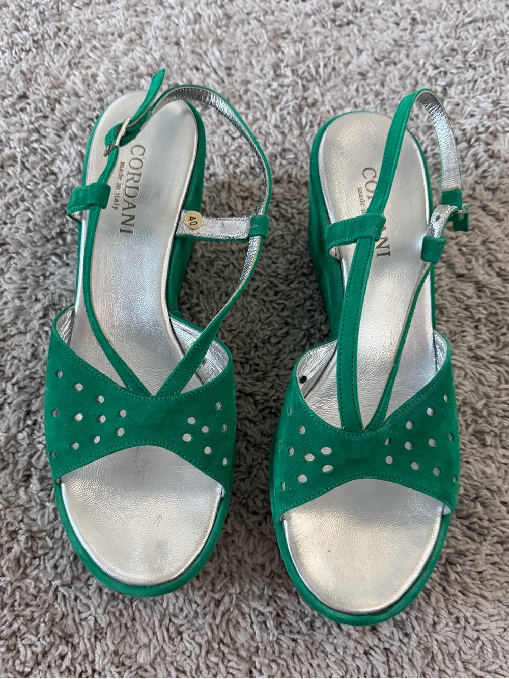 Cordani Green Suede Slingback Platform Wedges